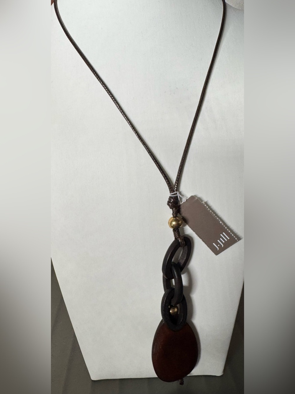 J. Jill Brown Pendant Necklace with Wooden Links boho fall casual
